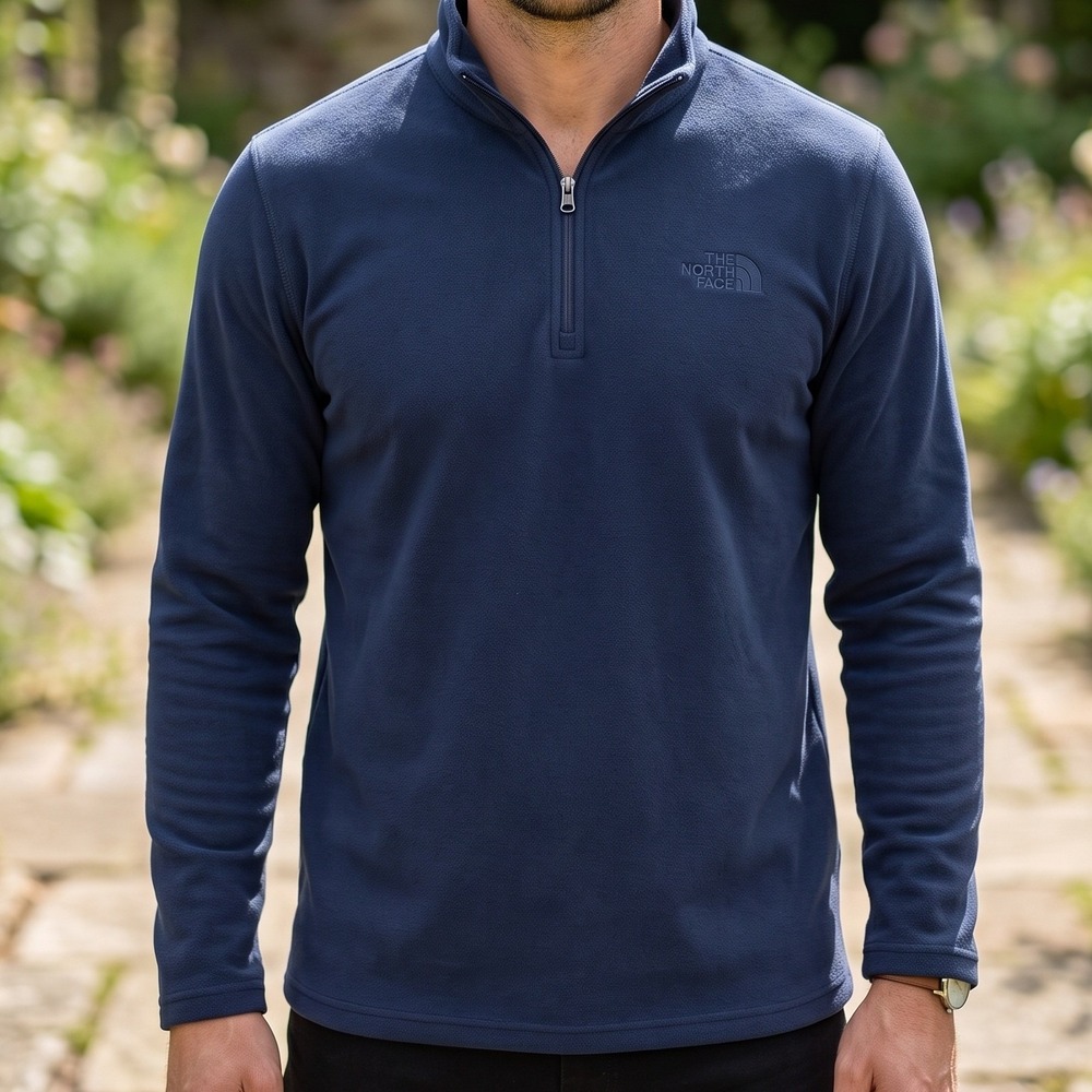 The North Face TKA 100 Mens Quarter Zip Fleece Pullover Navy Blue Large L